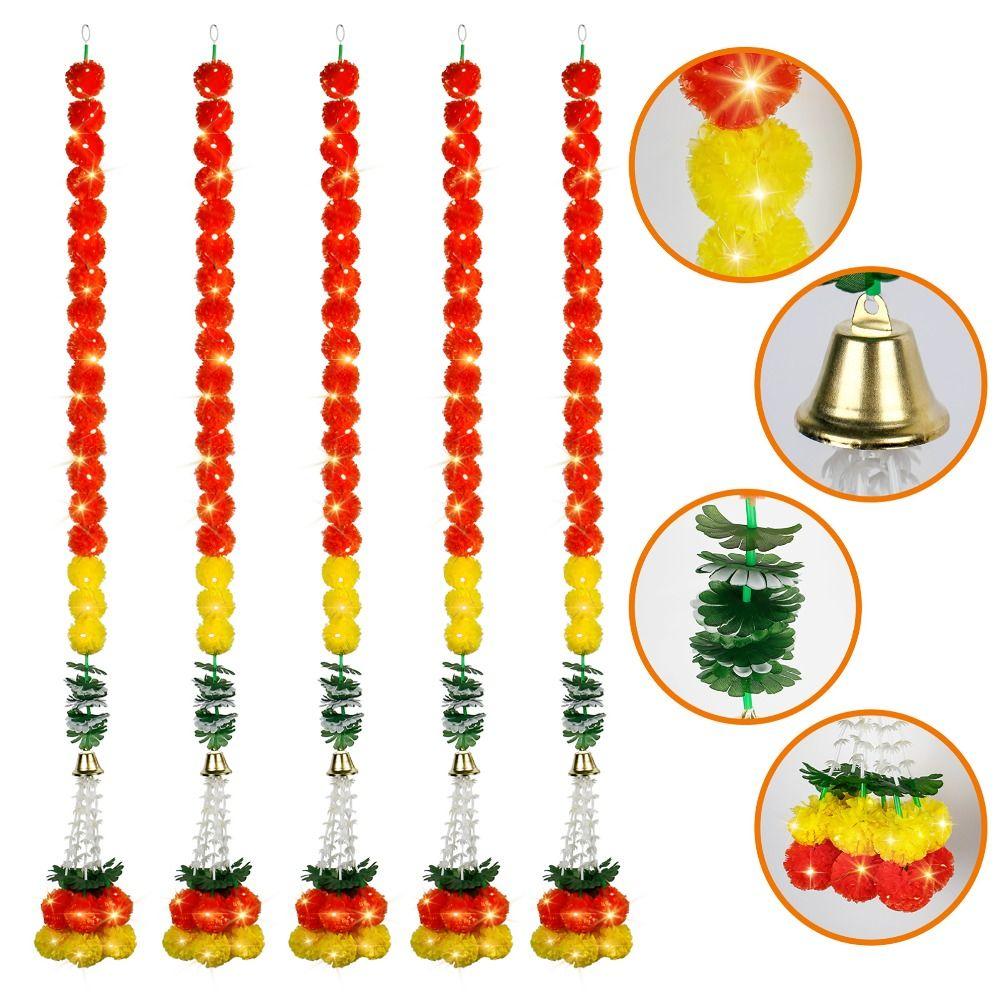 140-160cm Marigold Garland Flower Artificial Festival Wreath Ornament Fake Plant Indian Style Home Party Decor