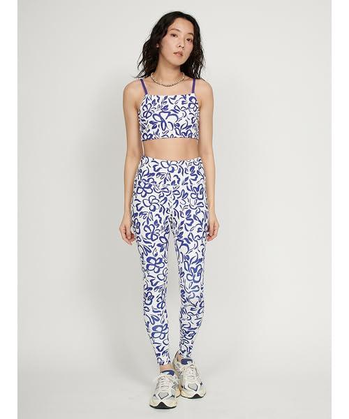 Emi Wellness Training Wear Plumeria Art Bra White & Top, 14WCT252204, Women's,