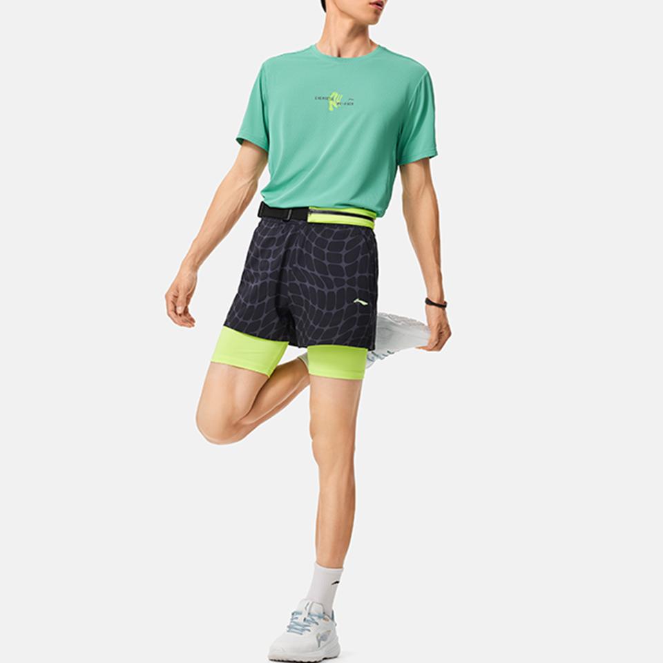 Li Ning Mens Running Series Quick-Dry Breathable Pullover Crew Neck Short Sleeve T-Shirt Men Tops Mint-Green ATSU059-2
