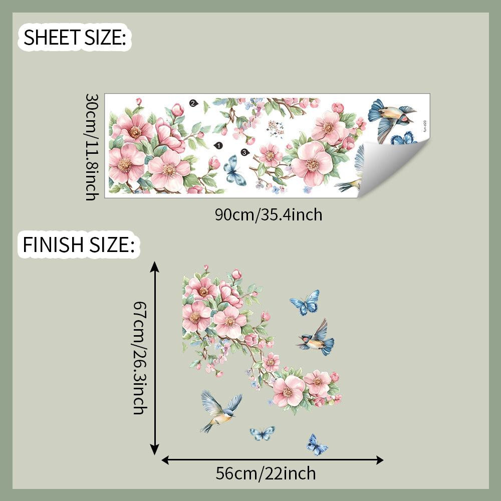 

Акварельные ветки персикового цвета, листья, птицы, бабочки, спальня, гостиная, украшение дома, наклейки на стену