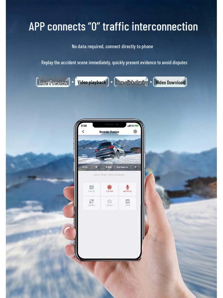 4K HD Night Vision Dash Cam with WiFi Mobile Interconnect & 3M Adhesive