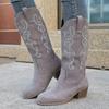 Large Size Women's Embroidered Boots 2025 Autumn and Winter New Retro Round Head Thick Heel V Mouth Western Cowboy Boots