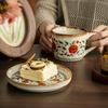 Retro Ceramic Coffee Cup and Saucer Creative Floral Mug Exquisite Afternoon Tea Flower Tea Coffee Latte Cup Breakfast Milk Mug