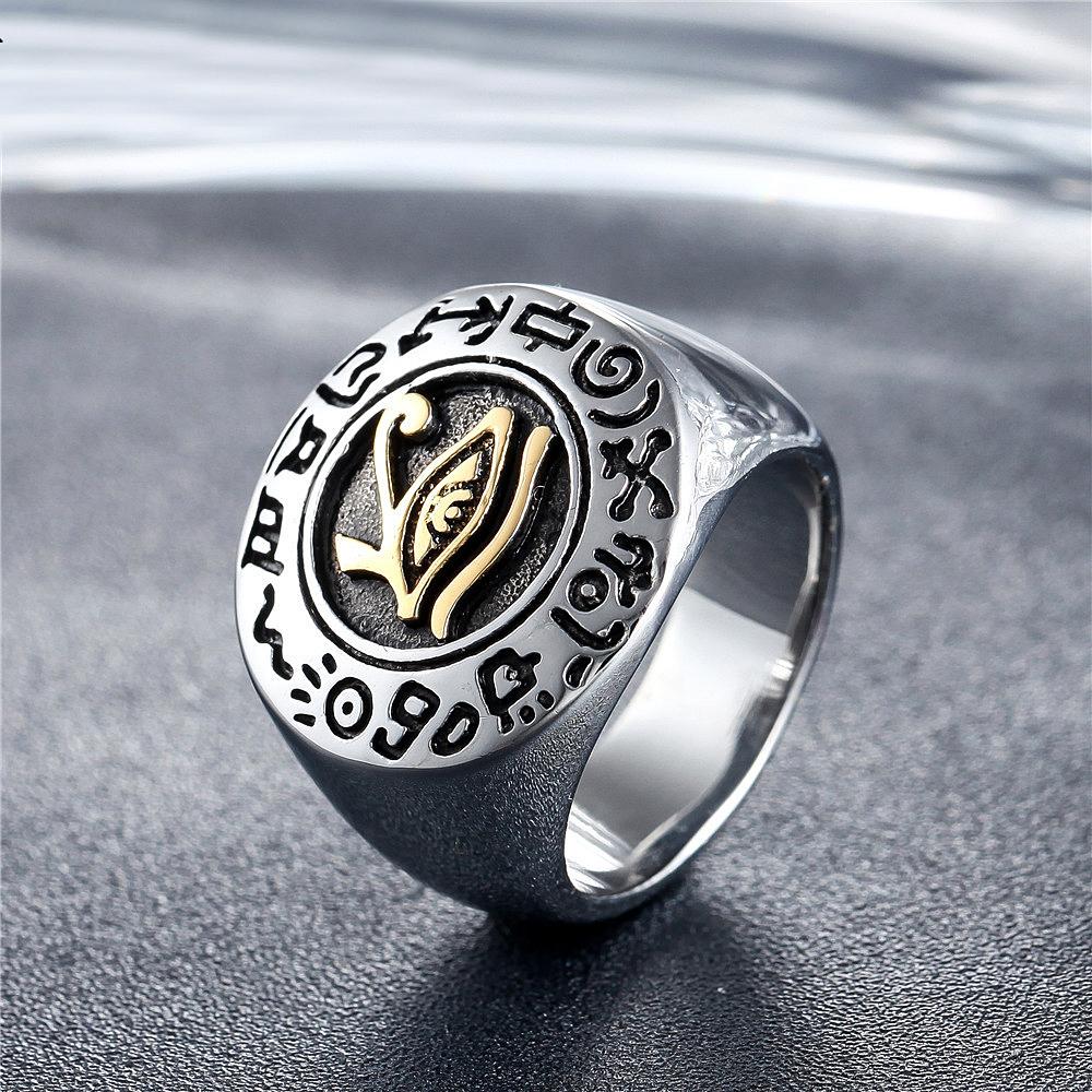 Vintage Stainless Steel Egyptian Men's Ring Eye Of Horus Punk Biker Ancient Egyptian Rune Ring For Men's Fashion Jewelry