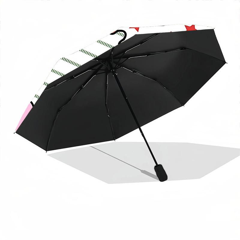 1pc Fabric Pattern Automatic Open, Sturdy Iron Frame, Compact Folding Design, All-Season Portable Umbrella for Women & Men, Outdoor Umbrella