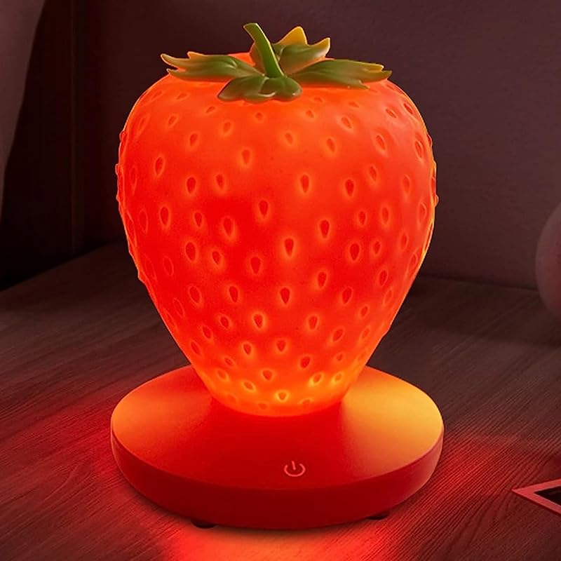 Strawberry Night Light, Cute Silicone Strawberry Lights Kawaii Room Decor, USB Rechargeable Bedside Lamp 3 Gear Touch Lighting, Cute Strawberry Gifts