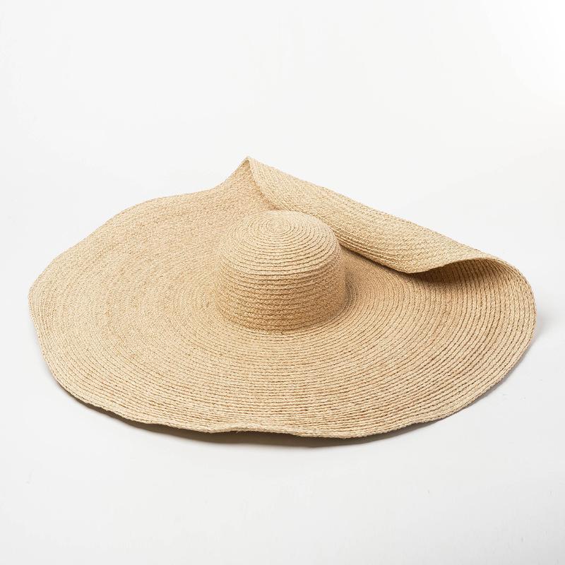 Spring and Summer New Flat-top Large Brim Lafite Straw Hat Concave Travel Sunscreen Large Edge Lafite Grass Flat-top Hat