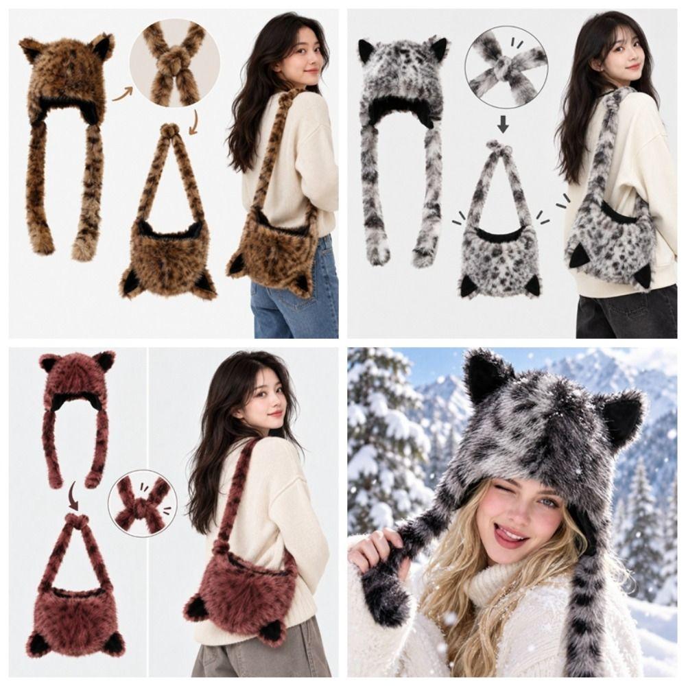 Animal Ears Earflap Hat Thick Plush Winter Fluffy Hat Thermal Plush Bonnet Faux Fur Cap Daily Wear