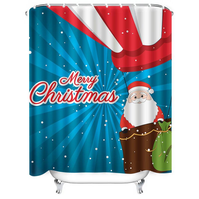 Tu Christmas Shower Curtain Santa Claus Holiday Festive Bathroom Decor Waterproof Xmas Pattern Home Textile Gift Idea