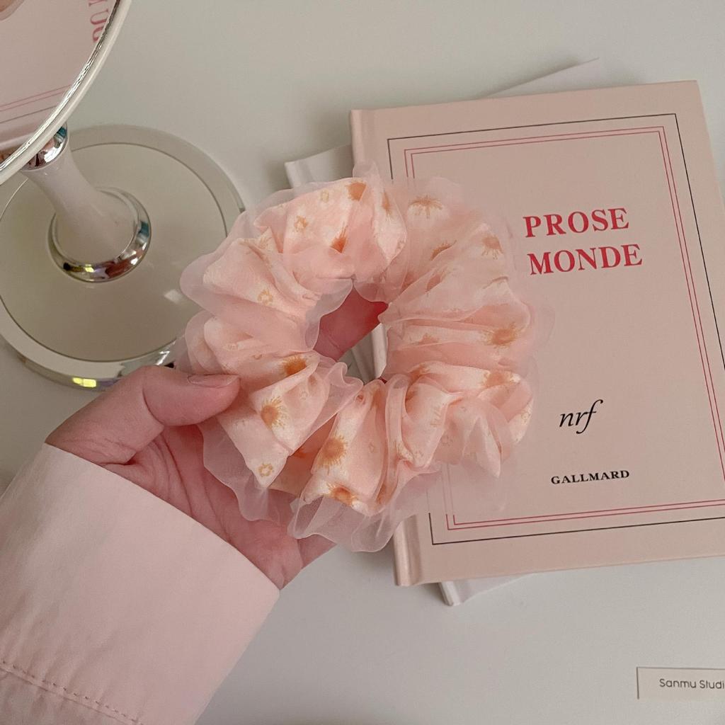 Sweet Korean Style Floral Mesh Hair Tie with Large Intestine Design - School Style Rubber Band E18