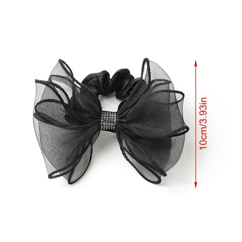 Mesh Rhinestones Bows Hair Tie Elastic Practical Hair Accessory For Women Girls Sports Party Hair Scrunchie Hair Decors