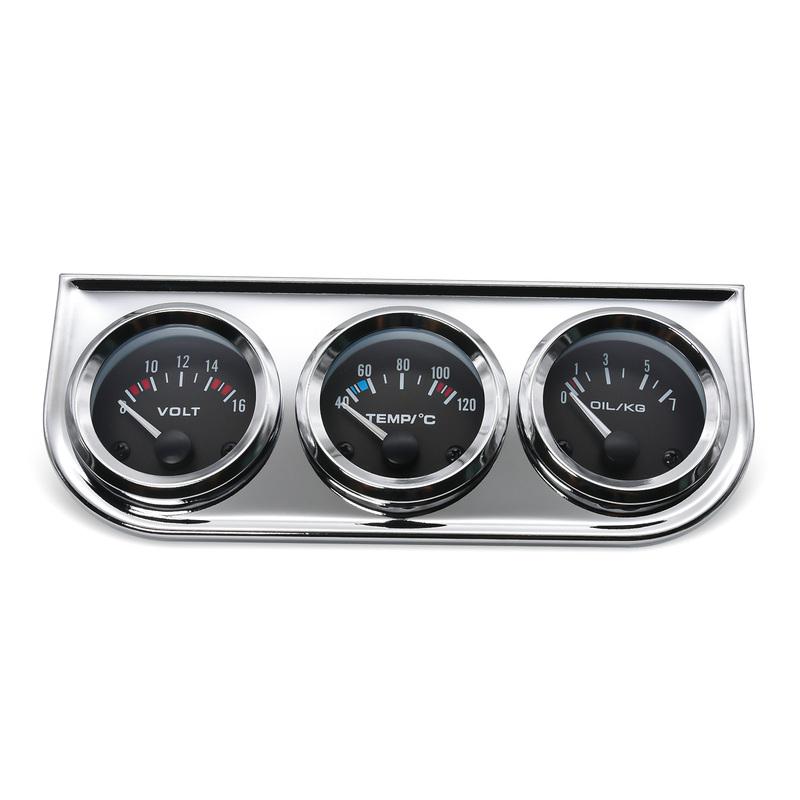 AD 52MM Water Temperature Gauge Celsius Oil Pressure Meter Voltmeter Chrome 3 in 1 Gauge Kit With Sensor Car Motorcycle Meter