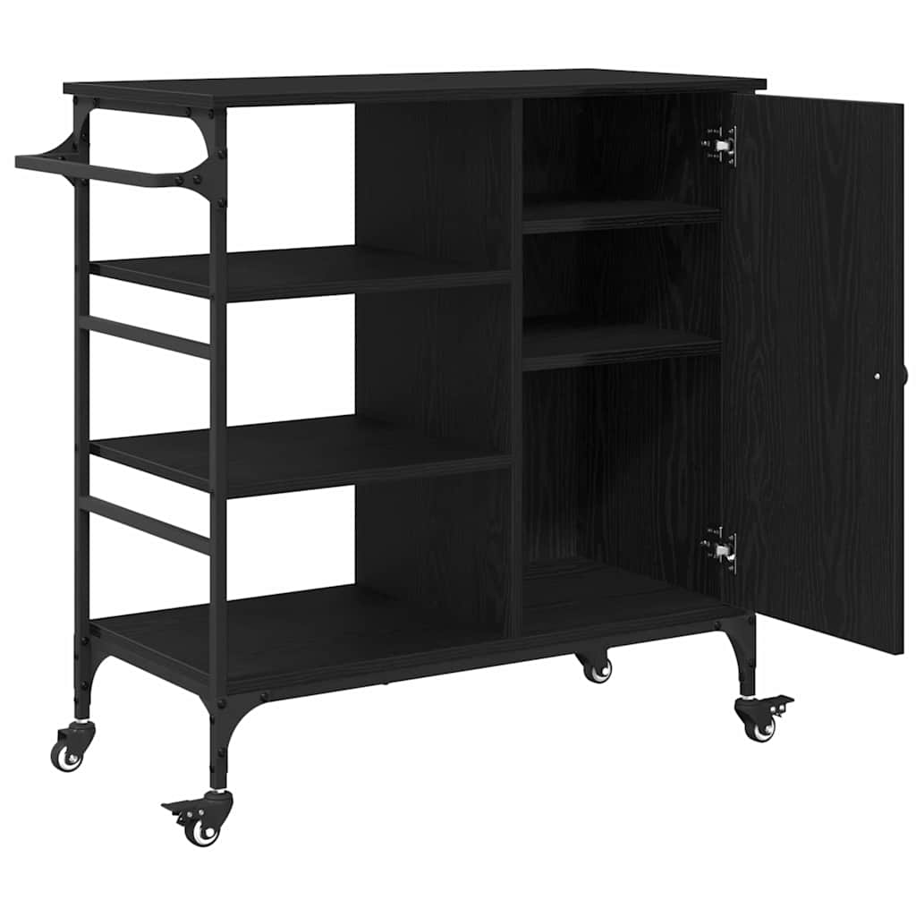Kitchen Trolley Black Oak Effect 87.5 X 39 X 84.5 Cm