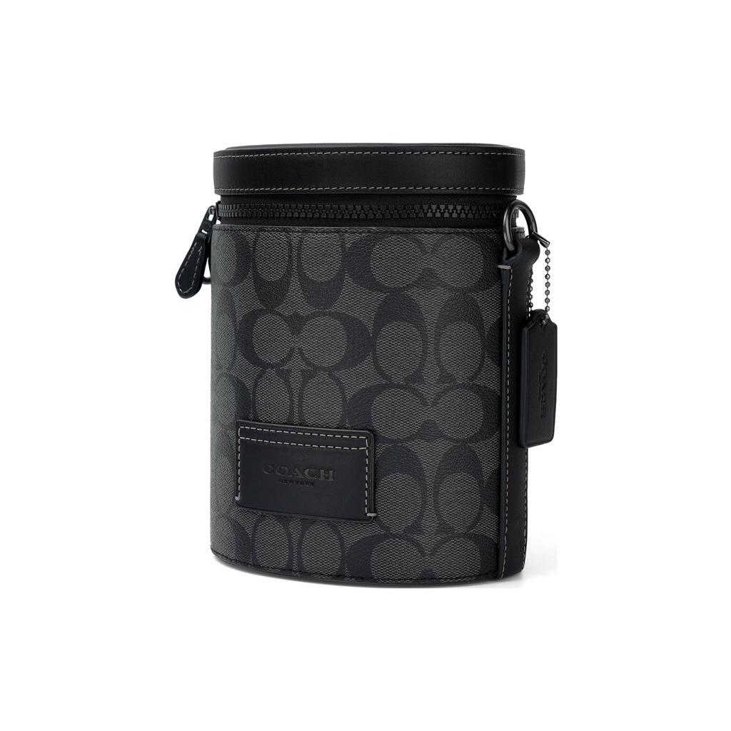 New COACH Barrel Cow Leather Patchwork With Artificial Leather Shoulder Bag Crossbody Bag Small Size Men's Black C9843-QBO4G
