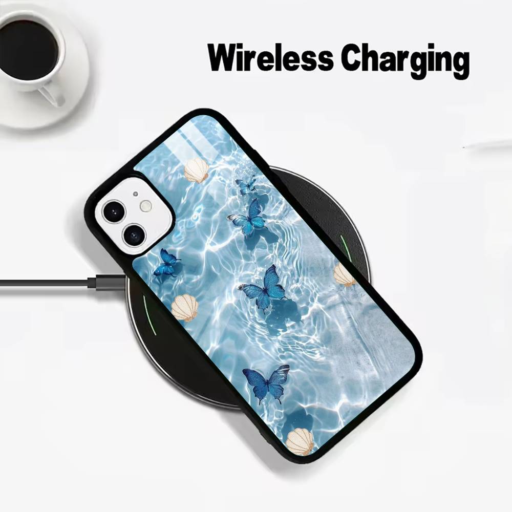 Blauer Schmetterling Meereswelle Für IPhone17 16 15 14 13 12 11 Plus Pro Max Plus Kabelloses Ladegerät Handyhülle