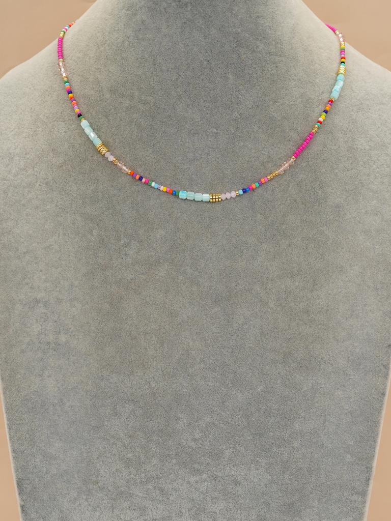 Go2boho Boho Beaded Necklaces For Women Rainbow Colorful Summer Bohemian Mixed Bead Crystal Necklaces Choker Beach Jewelry