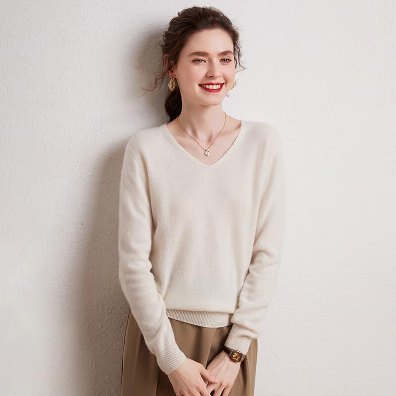 Fanzhen Women's 100% Cashmere V-Neck Sweater
