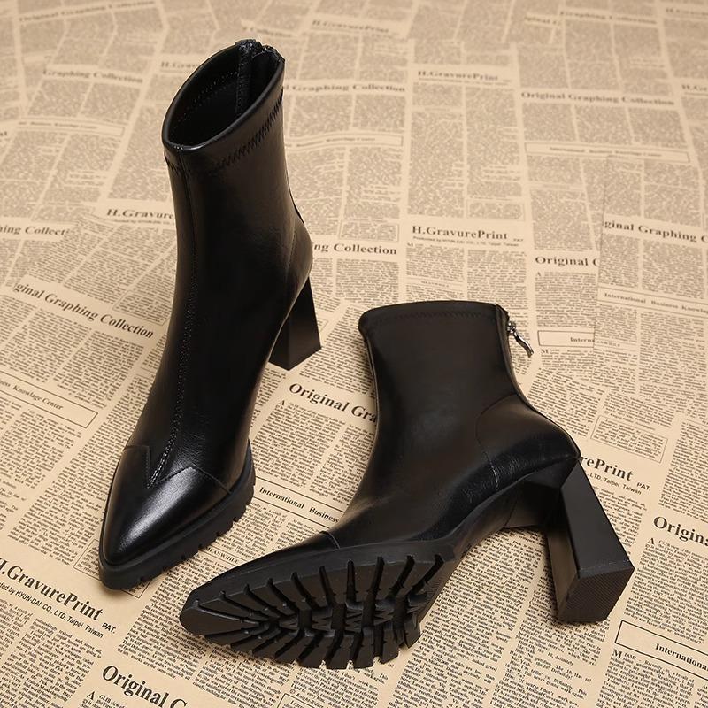 Sharp pointed short boots for women 2026 autumn and winter fashion new high heels French slim boots for women
