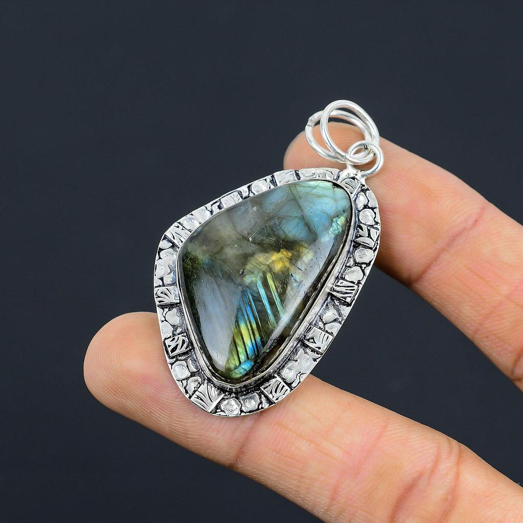 Natural Labradorite Gemstone Pendant 925 Sterling Silver Jewelry For Girls