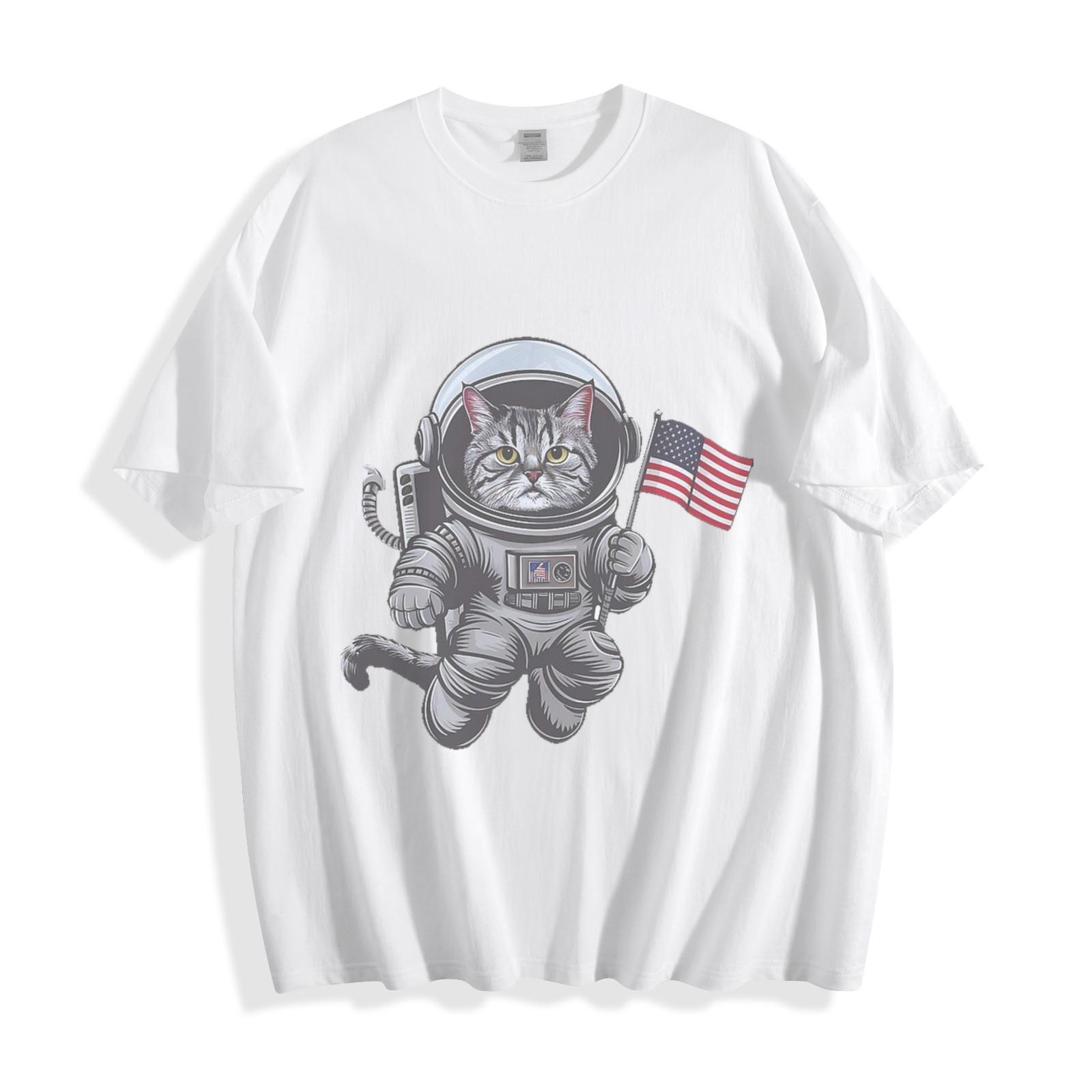 Astro Cat Patriot T-Shirt Mens Womens Tees Top - Space Explorer Cat Unisex Tee L