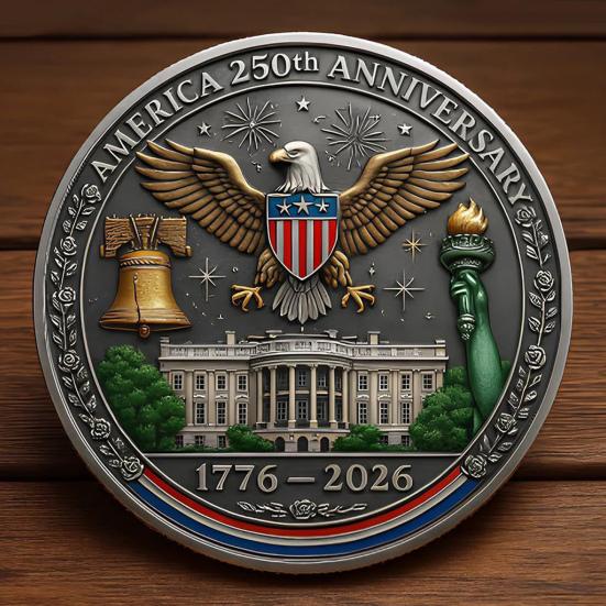 1/2Pcs America 250th Anniversary Souvenir Coin Carved United States History Collectible Coin US 250th Round Metal Keepsake Badge Patriotic Decoration