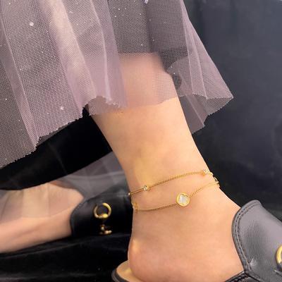 Four Leaf Clover Double Layered Stacked Ankle Chains, High-end Ankle Chains with Diamonds, Lucky Grass Ankle Chains, the Best for Girls