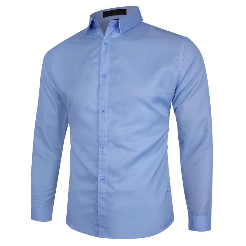 Men's Business Casual Long-Sleeved Solid Color Shirt, Large Size, Trendy Design