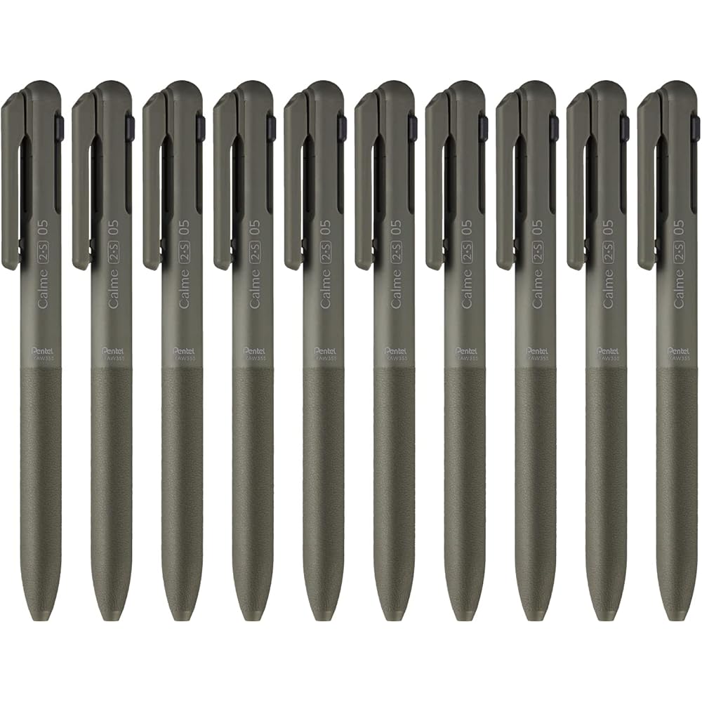 Pentel Calme Multi-Function Ballpoint Pen 0.5mm Sharp 0.5mm Khaki Pack of 10