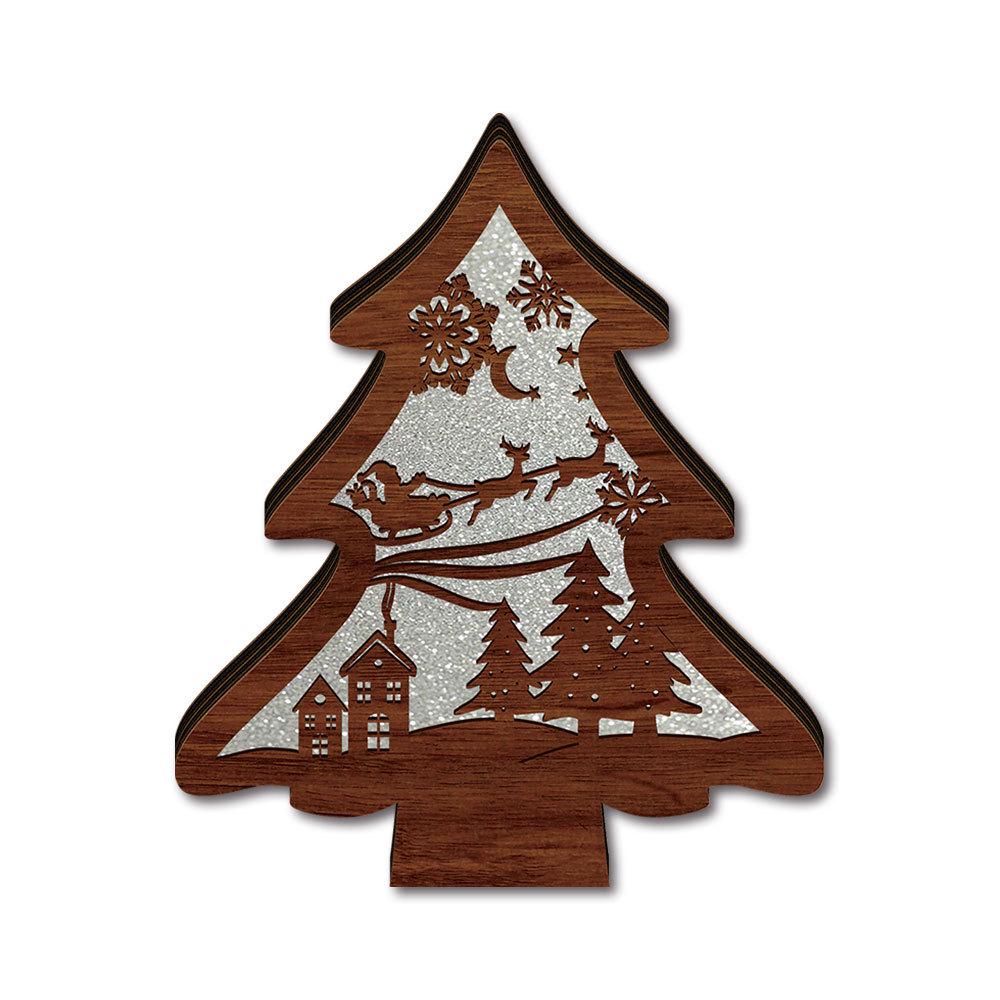 MZ1232 LED Wooden Christmas Tree Ornament - Glowing Holiday Night Light Decoration