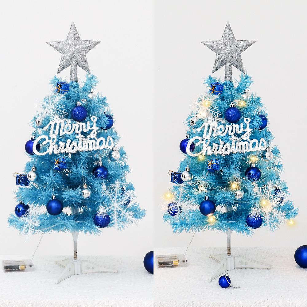 Hot Sale 45/60cm Mini Christmas Tree With lights Blue Christmas Tree Desktop Mini Christmas Miniature Pine With Ornaments