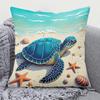 1Pc Sea Turtle Beach Starfish Print Throw Pillow Cover,Suitable For Sofa,Bedroom,Living Room,A Fresh Gift For Ocean Lovers
