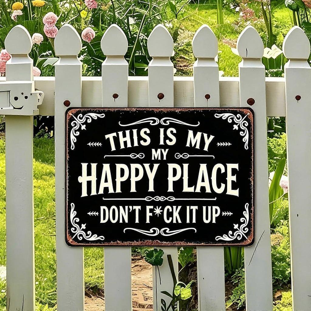 This Is My Happy Place Vintage Metal Sign, Funny Garden Wall Decor (3040cm)