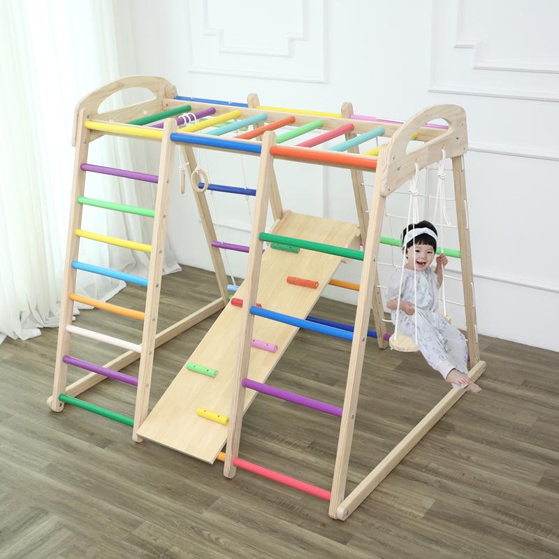 Indoor Wooden Climbing Frame & Slide Combo for Kids' Playroom