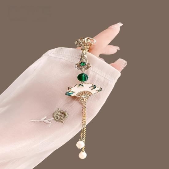 Fan Brooch Beads Tassel Rhinestone Inlays Dazzling Pin Sweater Dress Coat Suit Lapel Badge Outfit Accessories