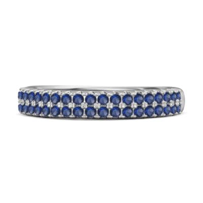 Blue Sapphire Double Row Eternity Band Ring - 925  Sterling Silver