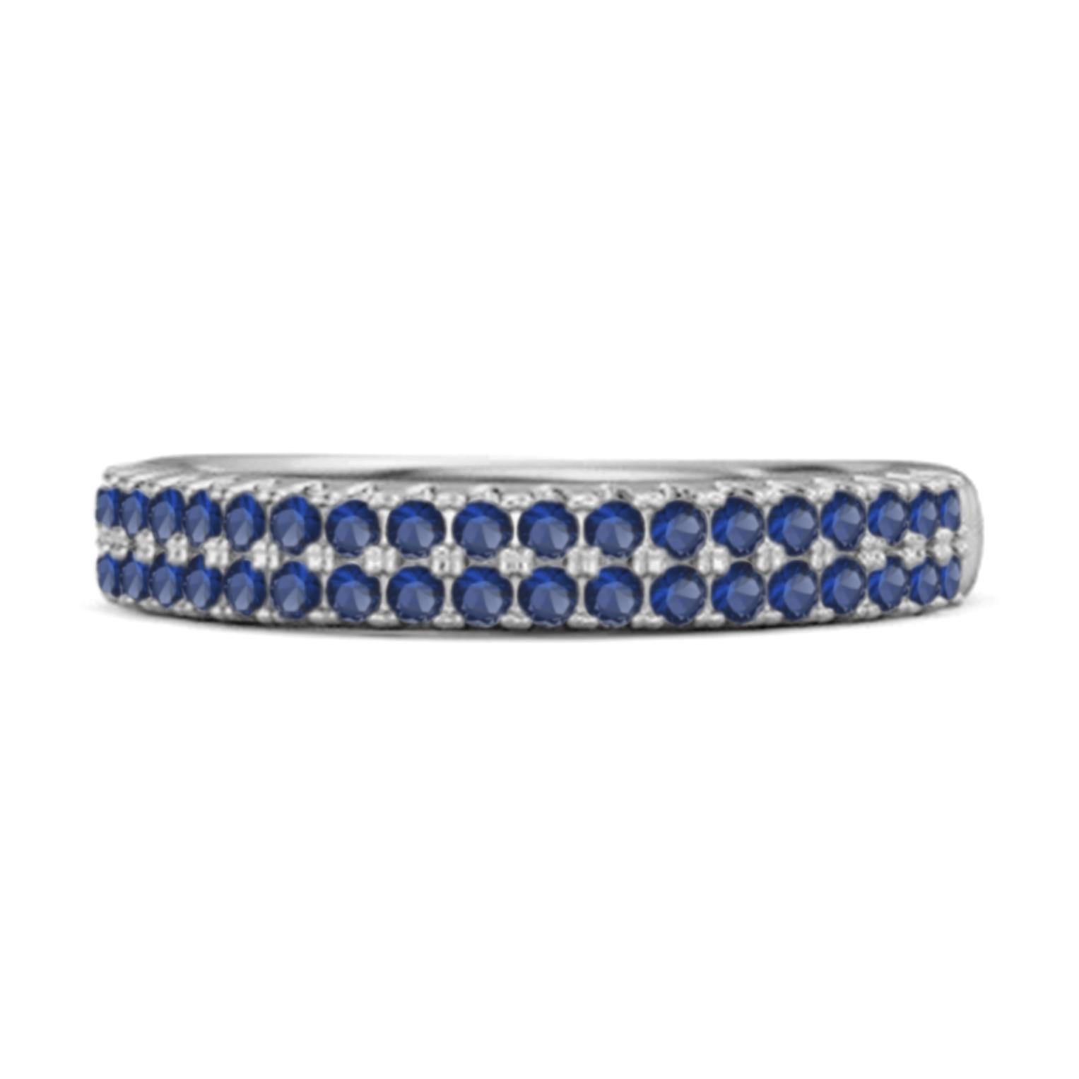 Blue Sapphire Double Row Eternity Band Ring - 925  Sterling Silver 6.5