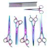 7" Colorful Pet Grooming Scissor Set: Straight, Curved, Fishbone Tooth, Thinning Shears & Comb, Logo Customization Available.