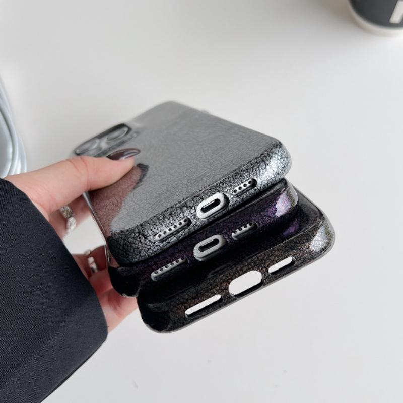 Glossy Leather Texture Bumper Phone Case For iPhone 16 Plus 15 14 13 12 11 Pro Max Armor Shockproof Protection Smooth Hard Cover