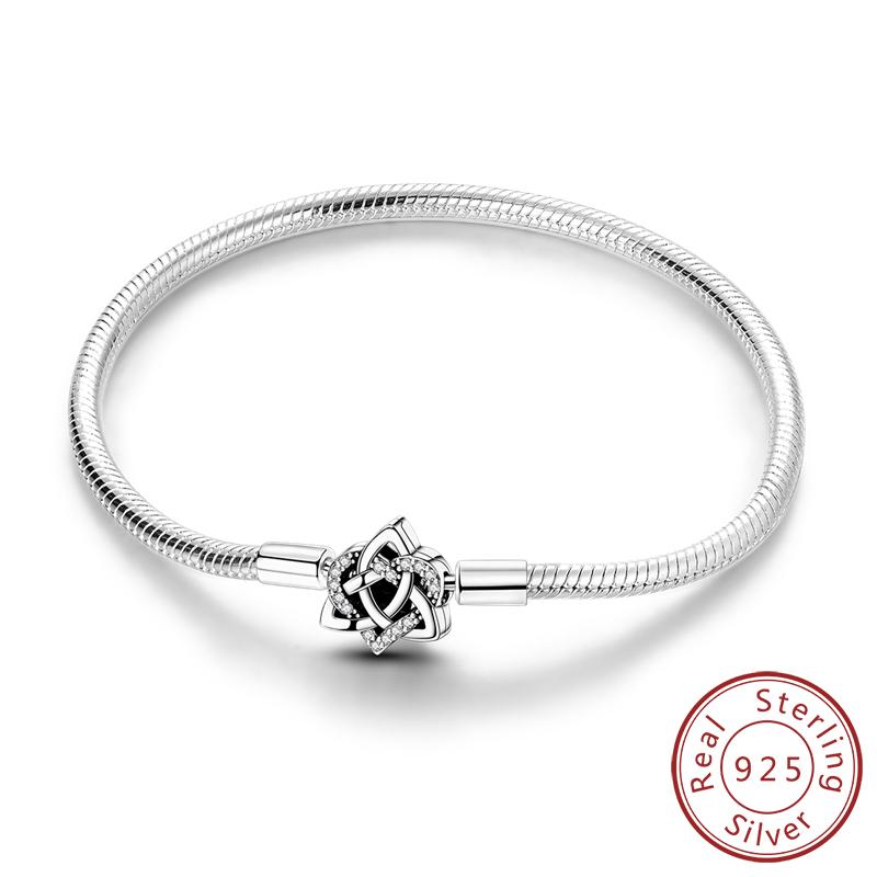 Original Bracelet Bangle 925 Silver Charm Bracelet 17-20CM Love Cross Snake Bone Bracelet for Women Girl DIY Jewelry