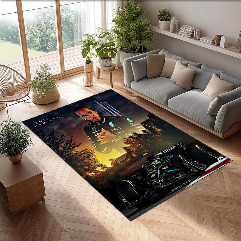 Lewis Hamilton Tappeto in Velluto di Cristallo Morbido Anti?Tappetino Antiscivolo Comodo per Casa Soggiorno Camera da Letto Tappeto Decorativo