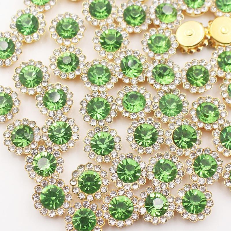 50P 10/12Mm Round  Glass Sewing Stone Glue-On Claw  Gold Base Button Sew On  For Diy Clothes Crafts