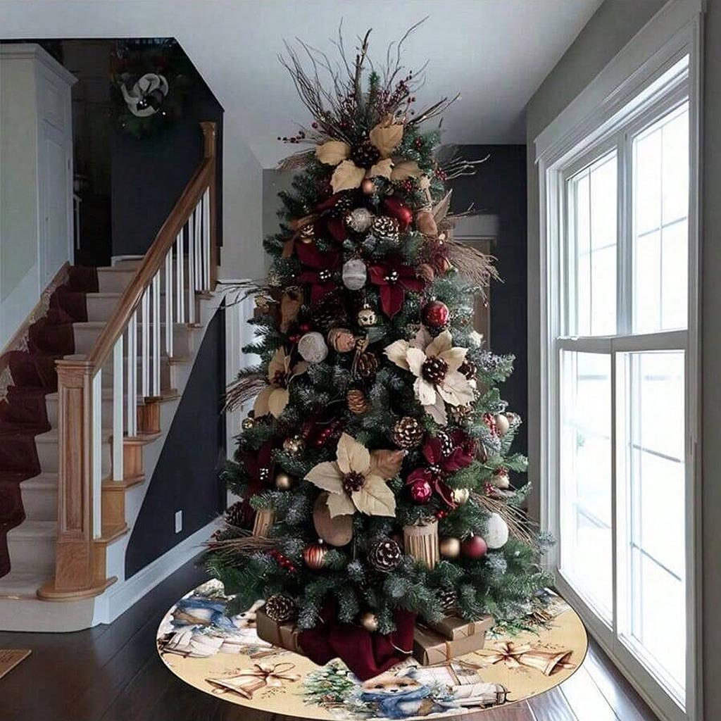 Golden Snowflake Christmas Tree Skirt With Golden Glitter Snowflake Winter Holiday Decoration Christmas Atmosphere Tree Skirt