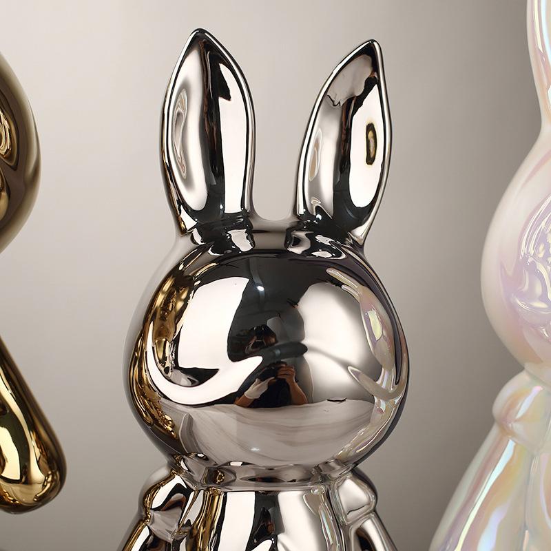 Modern Light Luxury Ceramic Electroplated Rabbit Ornaments Living Room TV Cabinet Wine Cabinet Entrance Decoration Handicraft Decoration
