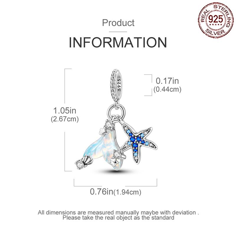copper Starfish Fishtail Blue Pendant Charm Compatible With Authentic Pandora Charm Bead Charms Bracelets Women Do It Yourself Jewellery Gift