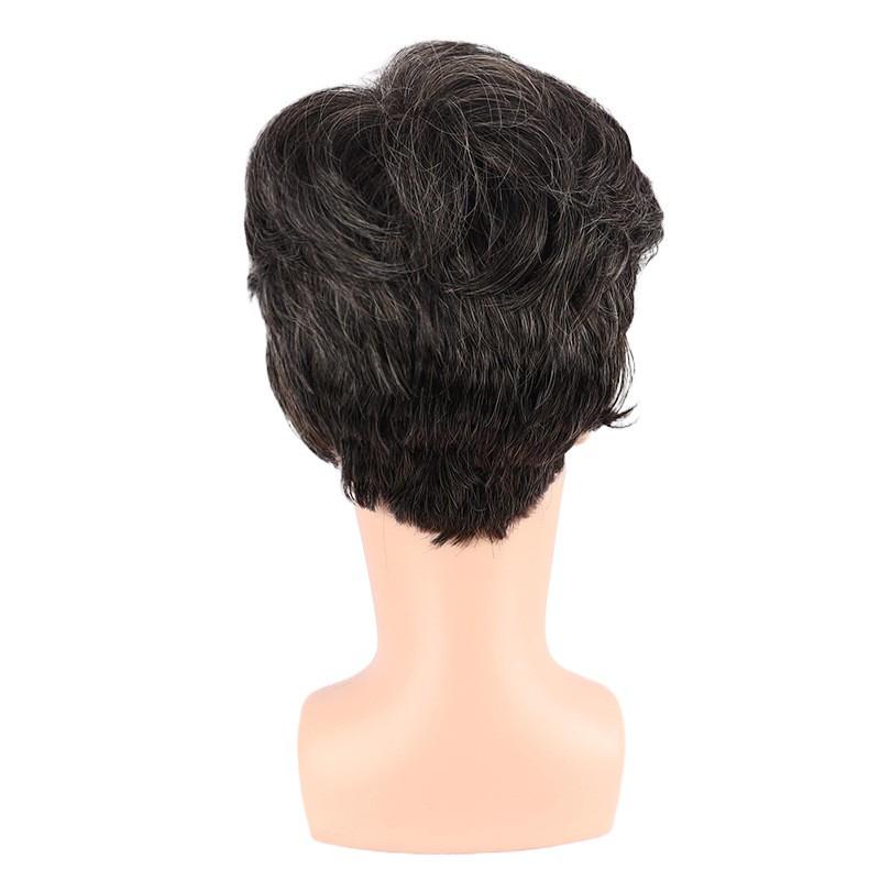 Mens Short Side Part Straight Wig High Temperature Fiber Synthetic Hairpiece Seniors