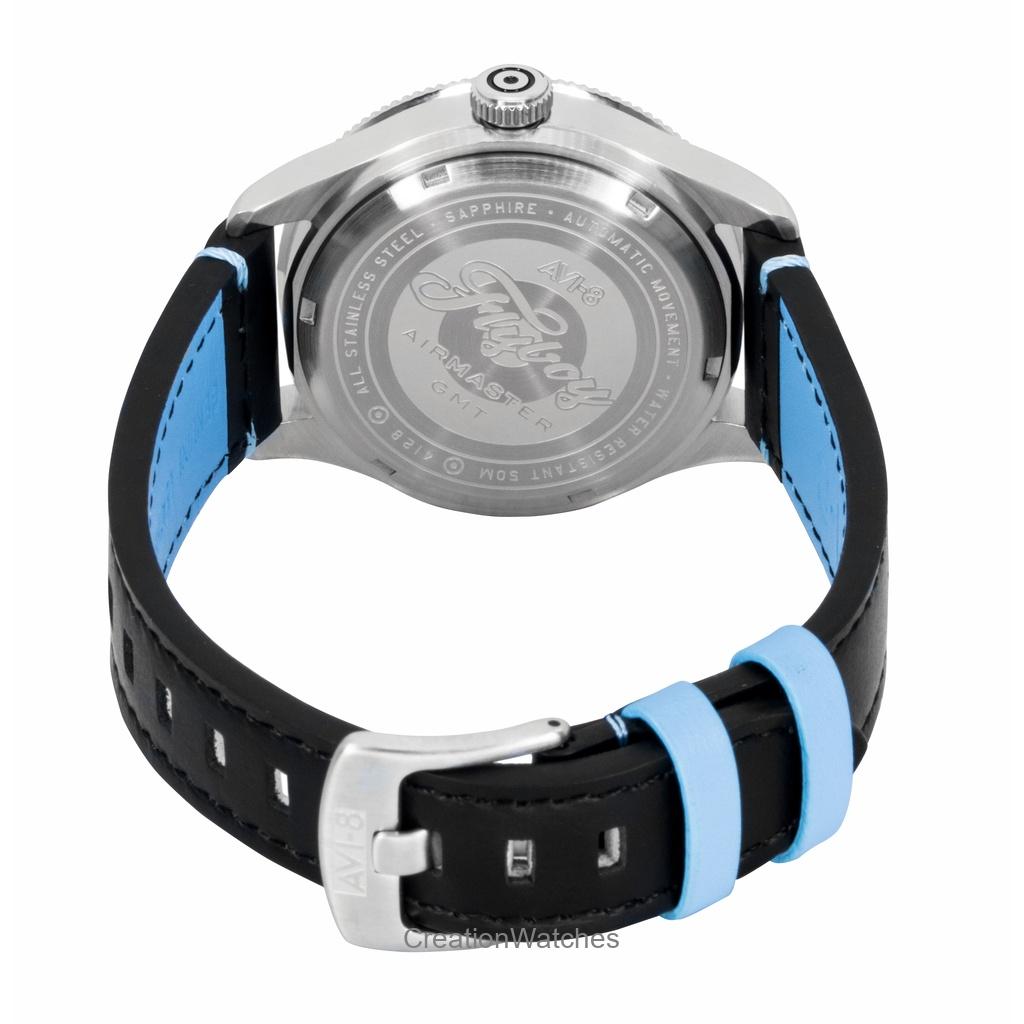 AVI-8 Flyboy Airmaster GMT Kožený řemínek Bílý ciferník Automatické AV-4128-02 Pánské hodinky