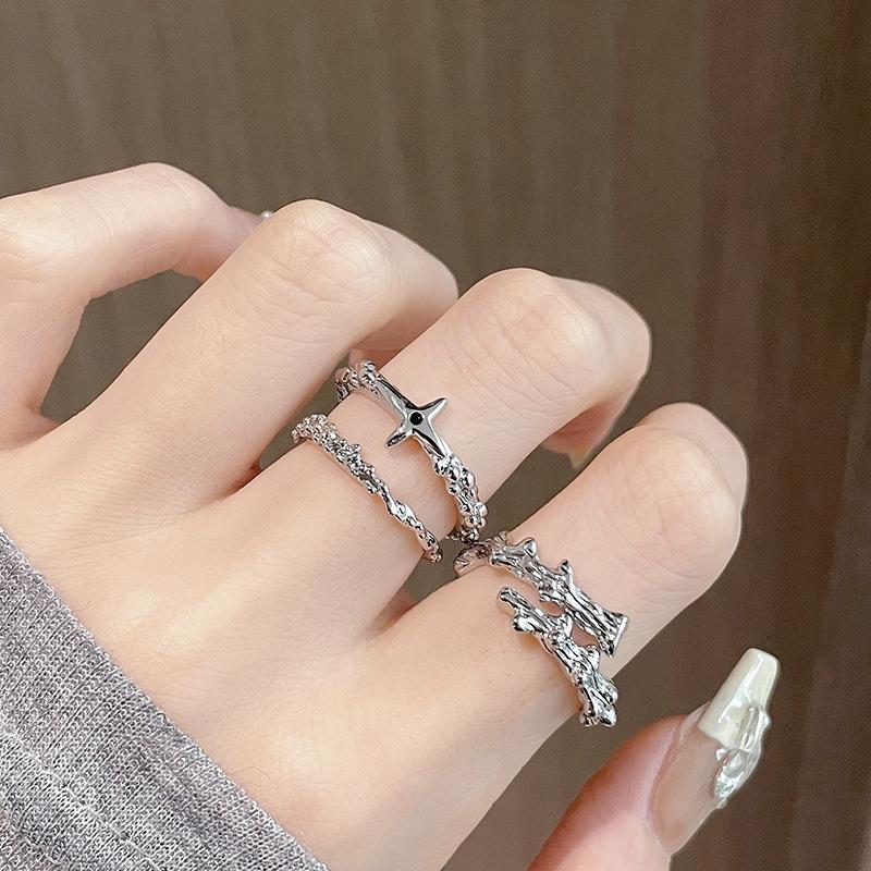 Original Design Simple Fashion Open Ring Set Female Branch Irregular Fold Cross Index Finger Ring