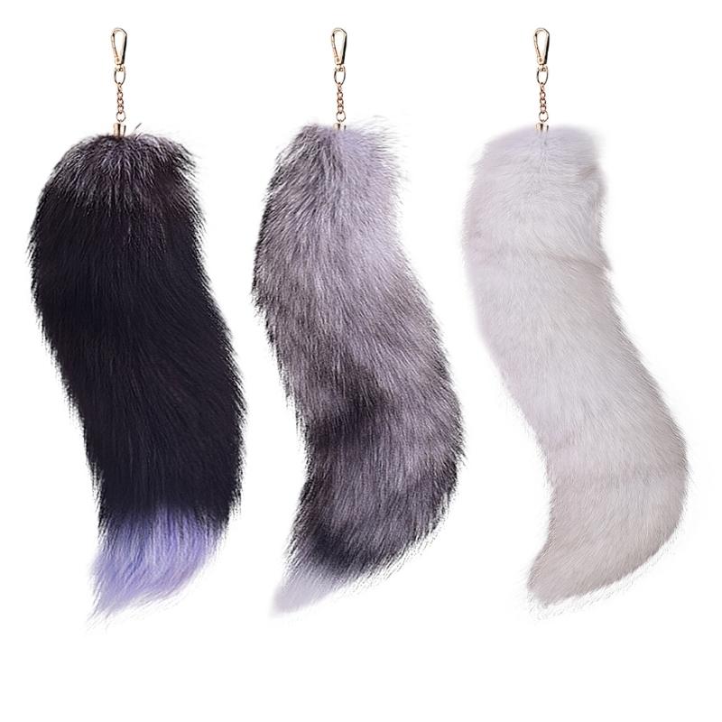Set of 3 Oversized Faux Furs Keychains Halloween Foxes Tail Key Chain Elegant Bag Decoration Car Accessories