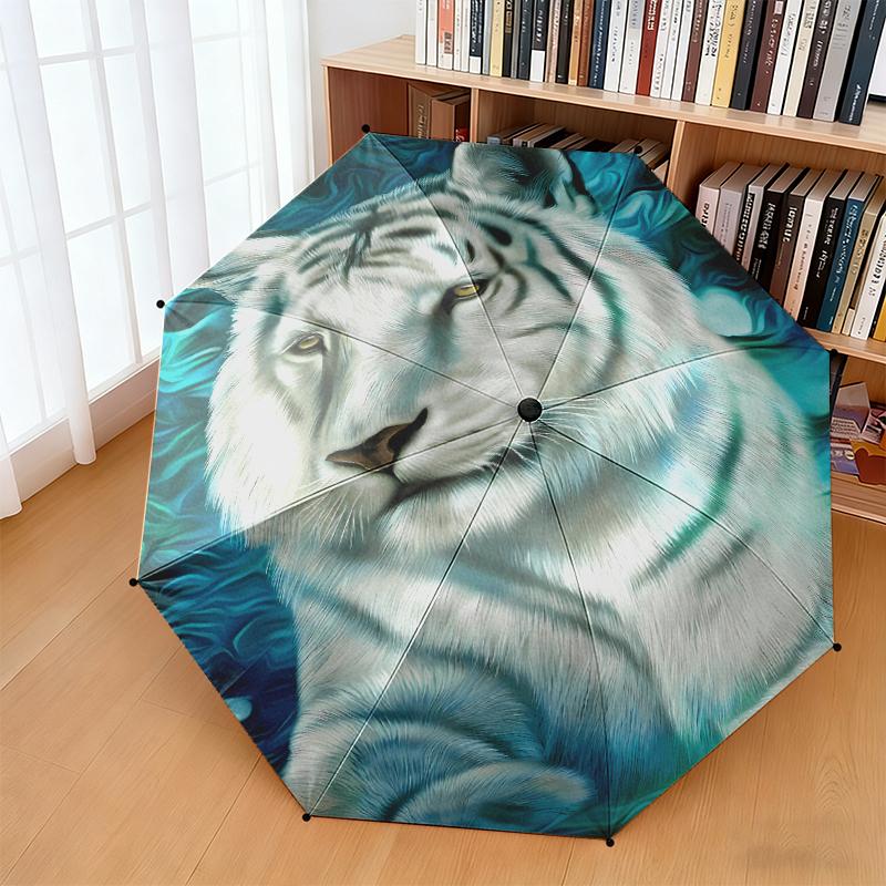 1pc cartoon tiger Umbrella Portable Folding Umbrella Iron Frame Hole Bone Structure Outdoor Home Umbrella