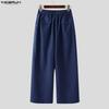 INCERUN Men Casual Back Elastic High Waist Front Cross Long Straight Pants Trousers